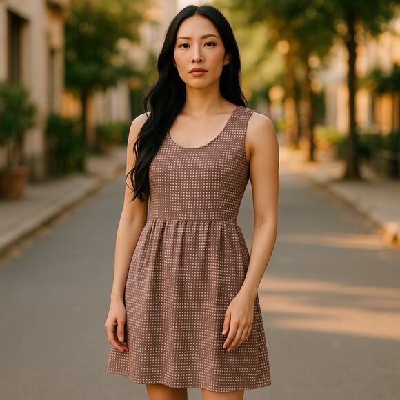 LOFT Scallop Trim Checkered Sheath Career Dress Purple Ivory Size 6 - Picture 1 of 5